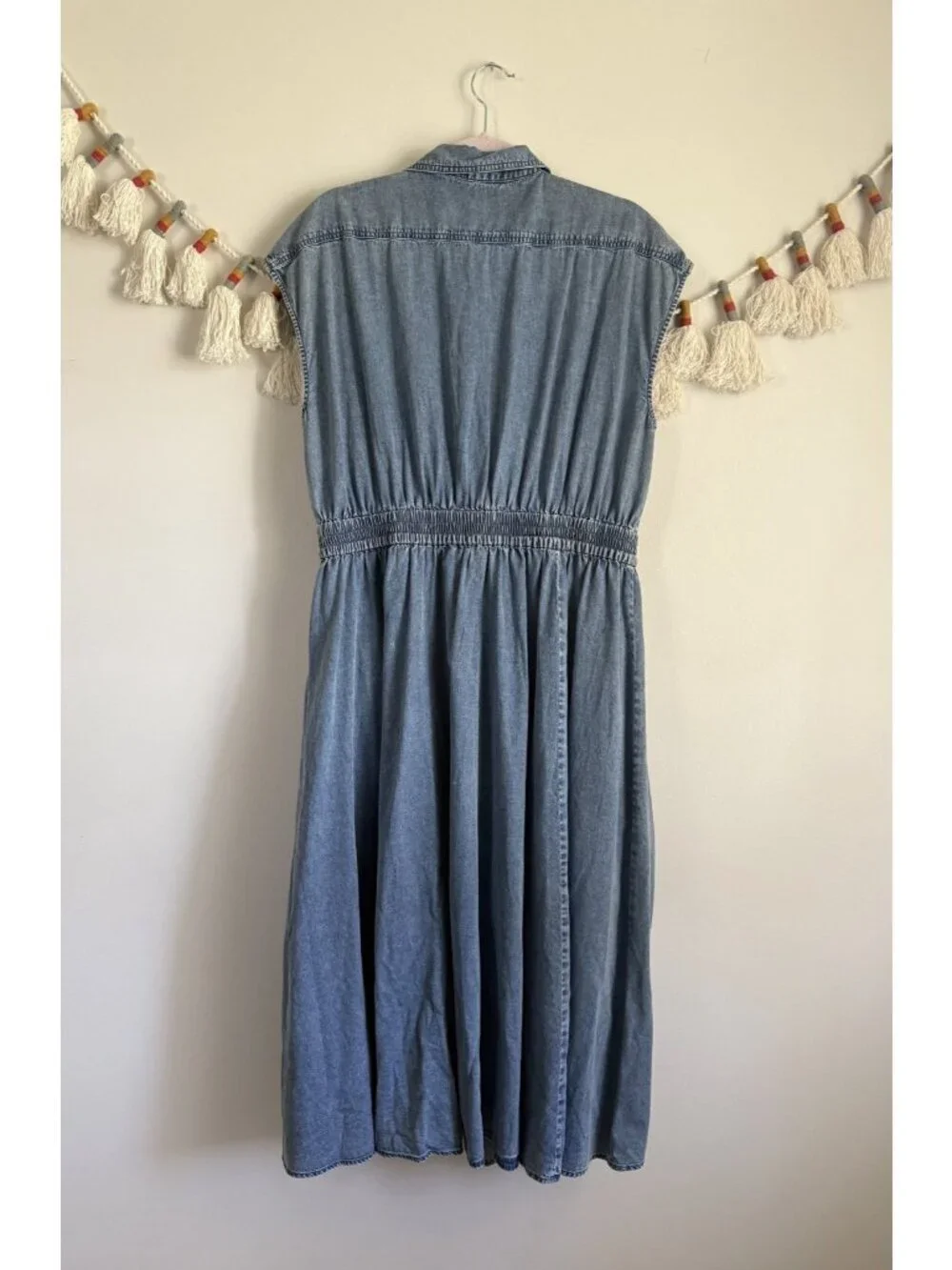 Michael Kors Denim Button Front Cap Sleeve Midi Shirt Dress Minimalist Modest XL